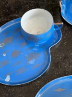 Japanese Lithophane Geisha Tea Set — Blue with Gold Cranes, Early 20th Century (6729) - Image 10