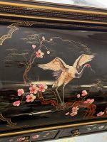 Secrétaire cylindre ancien laque japonaise avec grues et sakura, view 12