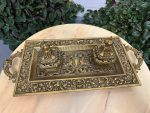 Ekskluzīvs liela izmēra antīks misiņa parādes galda komplekts — tintnīca (antique brass inkstand) (4410) - Image 5