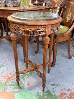 Medium round wooden side table with green marble top