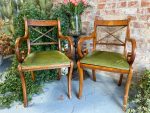 Regency krēsli ar roku balstiem, sarkankoks, zaļš samts, pāris (2967) - Image 2
