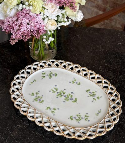 Antik Vieux Paris porcelæns serveringsfad med gennembrudt kant (6692)