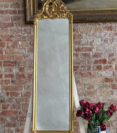 antique narrow full length gilt mirror rococó carve details