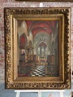 Oil Painting on Canvas ''Church Interior with a Nun'' — F. Autome, Belgium, c. 1880–1920 (6295) - Image 2