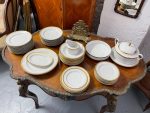 vintage scherzer bavaria germany white porcelain dinner service set with wide gold band pattern