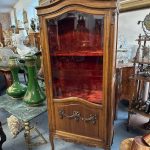 antique french rococo style wooden display cabinet vitrine red velvet interior carved details