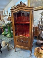 antique french rococo style wooden display cabinet vitrine red velvet interior carved details