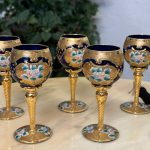 Verres en Verre de Murano, 6 Pcs, Détails Couleur Or, Petite Taille (4405)