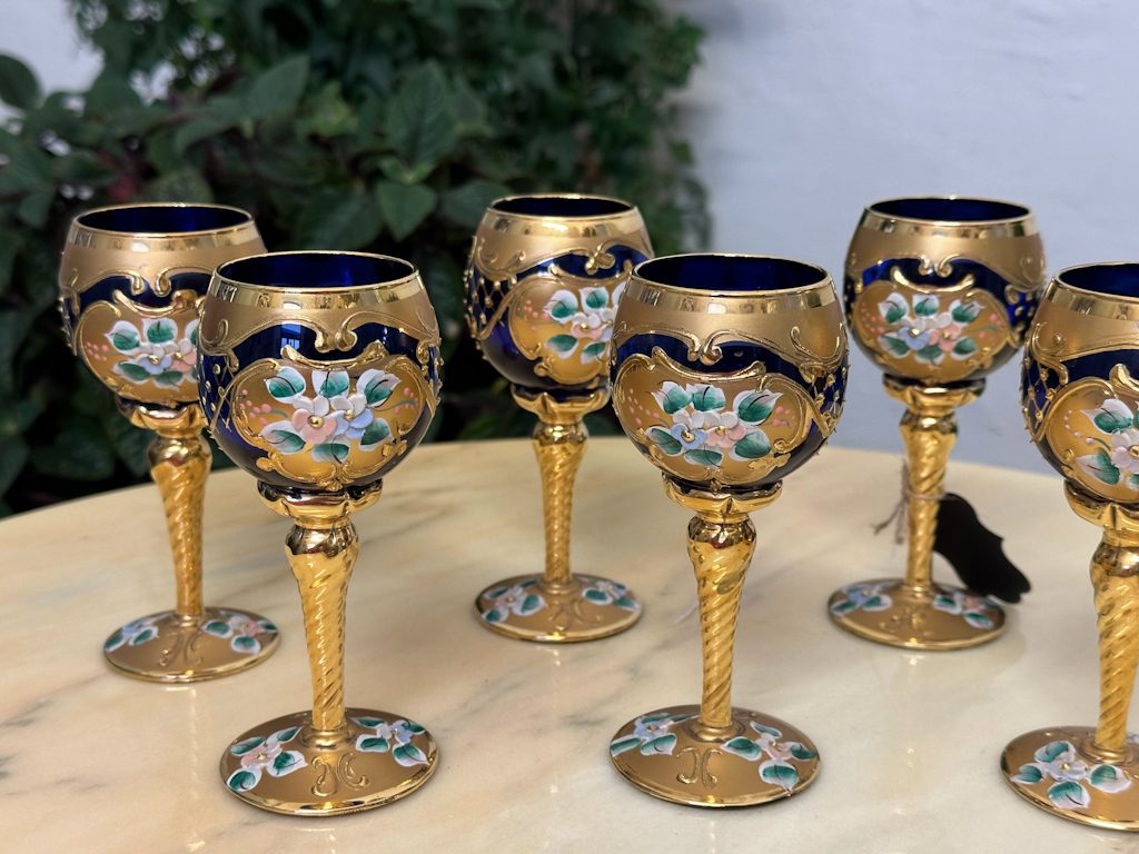 Verres en Verre de Murano, 6 Pcs, Détails Couleur Or, Petite Taille (4405) – Image 1