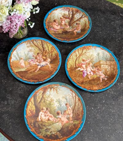 Antikke porcelænsfade med engle - Frankrig, 1878 (6688)