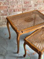 Luxurious Wooden Flower Table Set (3 pcs) with Cane and Glass - Louis XV Style, (6363) - Image 6