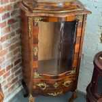 antique louis xv style walnut vitrine display cabinet bronze ormolu curved glass
