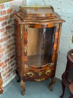 antique louis xv style walnut vitrine display cabinet bronze ormolu curved glass