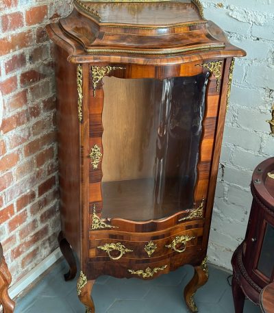 antique louis xv style walnut vitrine display cabinet bronze ormolu curved glass