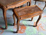 Luxurious Wooden Flower Table Set (3 pcs) with Cane and Glass - Louis XV Style, (6363) - Image 10