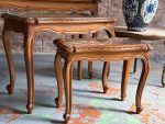 Luxurious Wooden Flower Table Set (3 pcs) with Cane and Glass - Louis XV Style, (6363) - Image 8