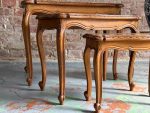Luxurious Wooden Flower Table Set (3 pcs) with Cane and Glass - Louis XV Style, (6363) - Image 14