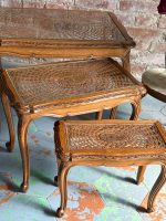 Luxurious Wooden Flower Table Set (3 pcs) with Cane and Glass - Louis XV Style, (6363) - Image 11