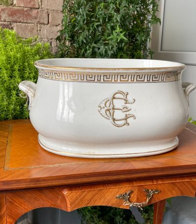 Porcelænsfodskål med monogram og græsk kant - Empire, Vieux Paris
