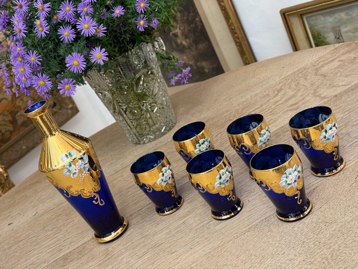 itāļu murano stikla komplekts - karafe un 6gab glāzes (6139) - Image 1