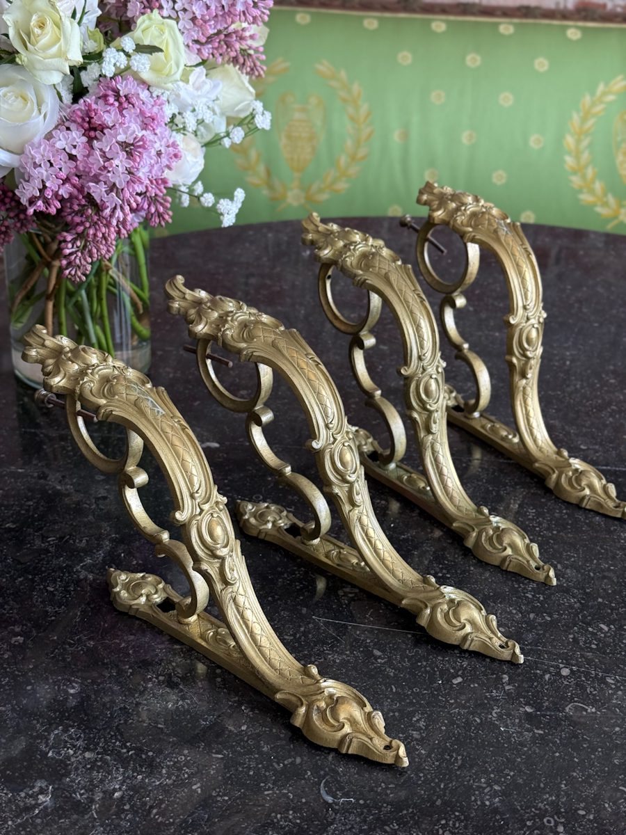 IMG_1219 2 antique brass curtain rod brackets ornate holders set