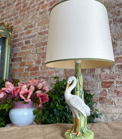 Porcelænsbordlampe med fugl, mellemstor (3260)