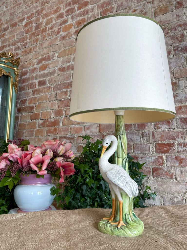 Porcelænsbordlampe med fugl, mellemstor (3260)