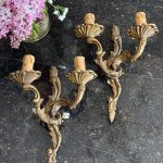 Pair of antique bronze wall sconces rococo style bra lamps