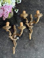 Pair of antique bronze wall sconces rococo style bra lamps