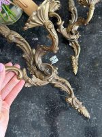Pāris krāšņu antīku bronzas sienas lampu — rokoko stilā (bronze wall sconces) (6702) - Image 9