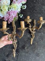 Pāris krāšņu antīku bronzas sienas lampu — rokoko stilā (bronze wall sconces) (6702) - Image 2