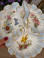 trīsdaļīgs porcelāna šķīvis ar ziedu, putna un zivs motīviem (6170) - Image 8