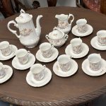 grand antique porcelain tea and coffee service with tulip and spring flower pattern for ten persons