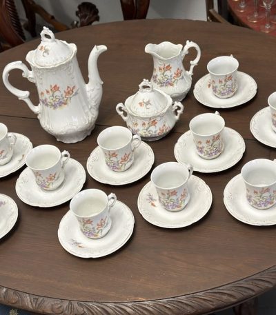 grand antique porcelain tea and coffee service with tulip and spring flower pattern for ten persons