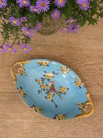 Ekskluzīvs antīks Limoges (VELIV) porcelāna ovālais trauks "Brīnumputns dārza ziedos" — Francija, ap 1900. gadu (Skaistais laikmets / Belle Époque), vidēja izmēra (6168)