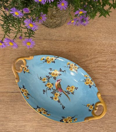 Antikt Limoges porcelænsfad med "Paradisfugl i blomster" - Frankrig