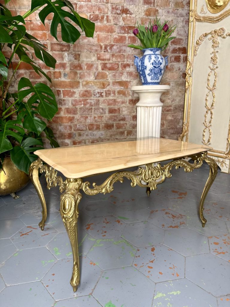 Bronze bord med marmorplade, mellem/lille størrelse (3958)