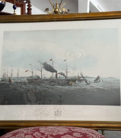 Antik gravering "The Great Western" - Håndkoloreret akvatint, 1840
