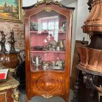 Antique marquetry vitrine cabinet in Louis XV style with bronze mounts