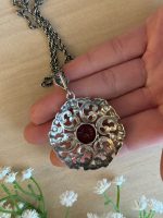 Eleganta antīka 925 sudraba kaklarota ar lielu ažūru kulonu un violetu ametistu, (6819) – Bild 5