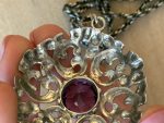 Eleganta antīka 925 sudraba kaklarota ar lielu ažūru kulonu un violetu ametistu, (6819) – Bild 6