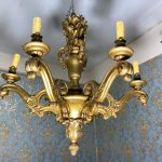 Griestu Lampa no Koka, zelta krāsā ar smalkiem kokgriezumiem (288)