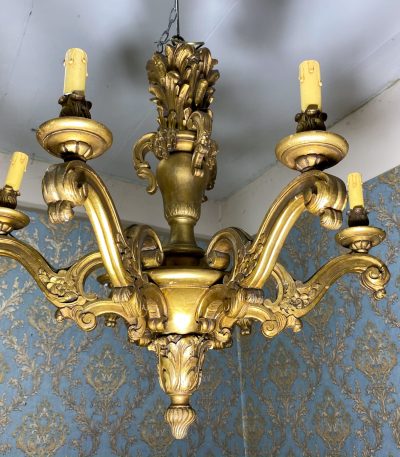 Træ loftlampe, guldfarvet med fine træudskæringer (288)