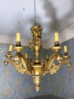 Griestu Lampa no Koka, zelta krāsā ar smalkiem kokgriezumiem (288) - Image 9