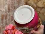 Porcelāna kašpo ar roku gleznotu ziedu un augļu pušķi karminsarkanā fondā — Empire / agrīnais Bīdermeiers, Vieux Paris, Francija, ap 1810 - Bilde 4