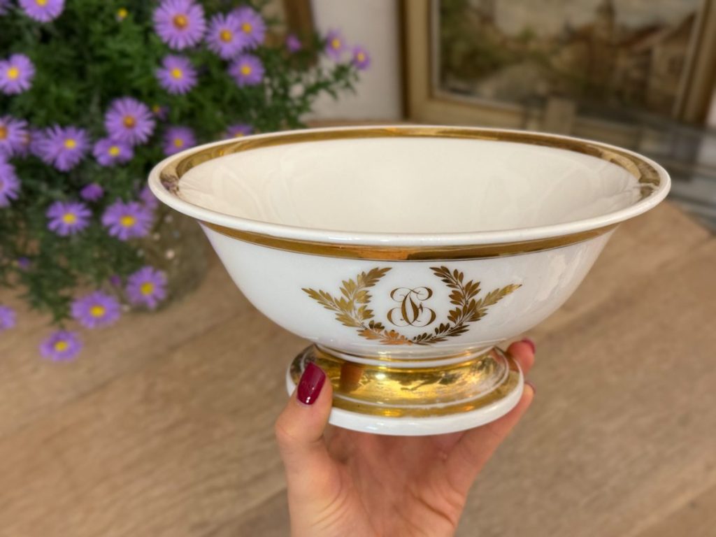 Antik "Vieux Paris" porcelænsfad med guldmønster