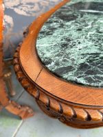 Antīks ozolkoka kafijas galdiņš ar zaļu marmora virsmu — Luija XV stilā (antique oval marble coffee table) (6418) - Image 9