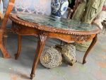 Antīks ozolkoka kafijas galdiņš ar zaļu marmora virsmu — Luija XV stilā (antique oval marble coffee table) (6418) - Image 8