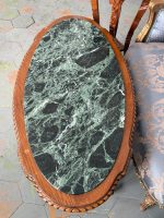 Antīks ozolkoka kafijas galdiņš ar zaļu marmora virsmu — Luija XV stilā (antique oval marble coffee table) (6418) - Image 4