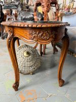Antīks ozolkoka kafijas galdiņš ar zaļu marmora virsmu — Luija XV stilā (antique oval marble coffee table) (6418) - Image 6